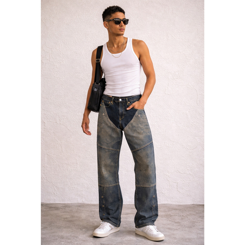 Levi’s Premium Trompe L’Oeil Rodeo Panel Jeans Western Festival Moto 32x30